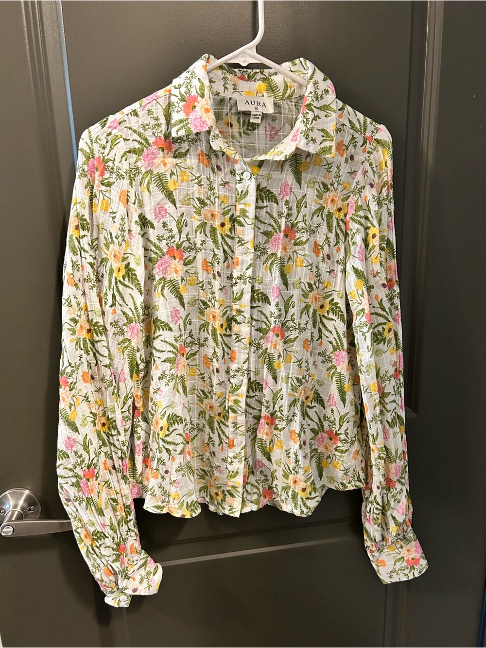 Aura White Floral Button-Down Shirt